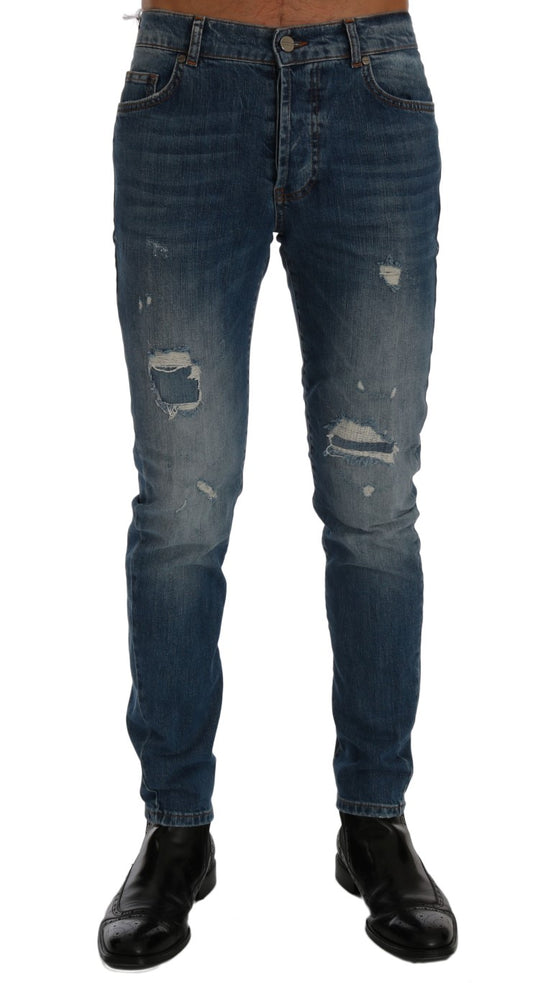 Blau verwaschene, zerrissene Dunfermile Slim Fit Jeans