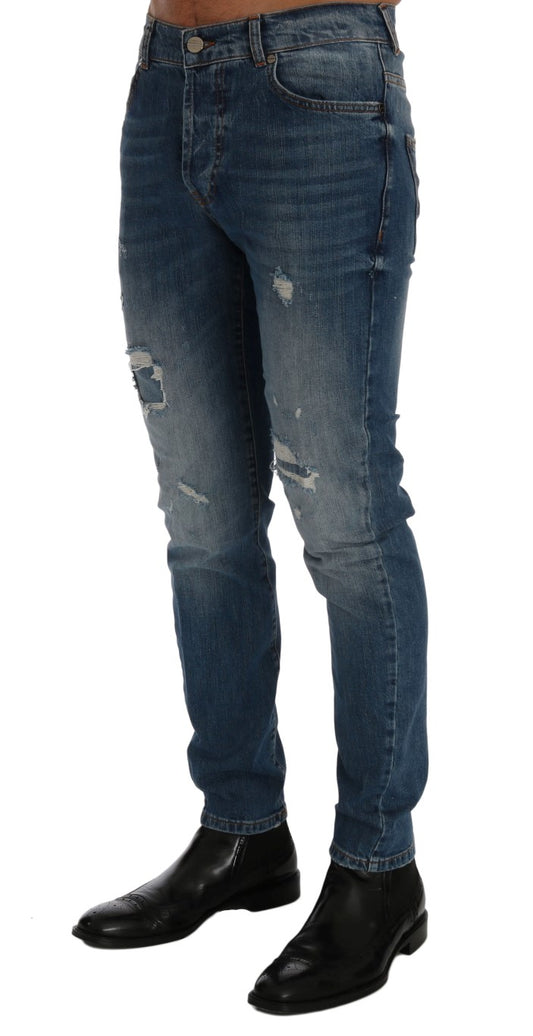 Blau verwaschene, zerrissene Dunfermile Slim Fit Jeans