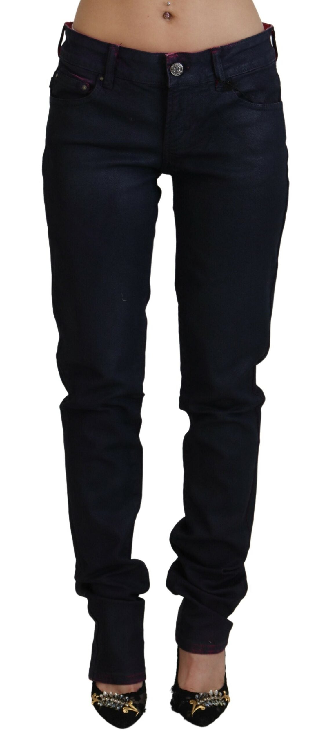 Schwarze, schmal geschnittene Damen-Jeans mit niedriger Taille