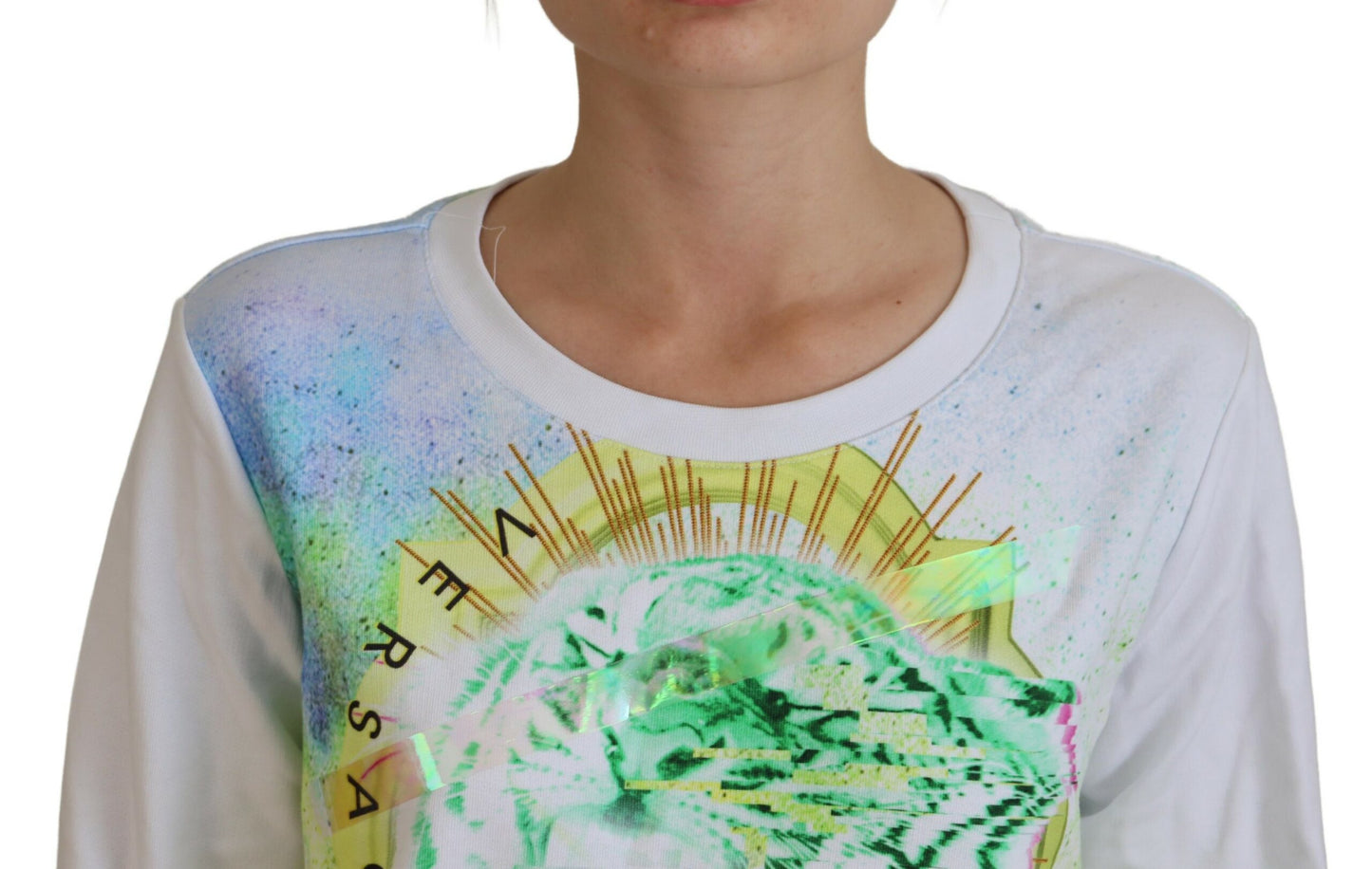 Weißer Pullover mit Grafikdruck und langen Ärmeln