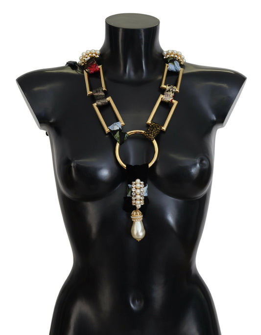 Statement-Halskette „Sicily Crystal Robe“ aus goldenem Messing