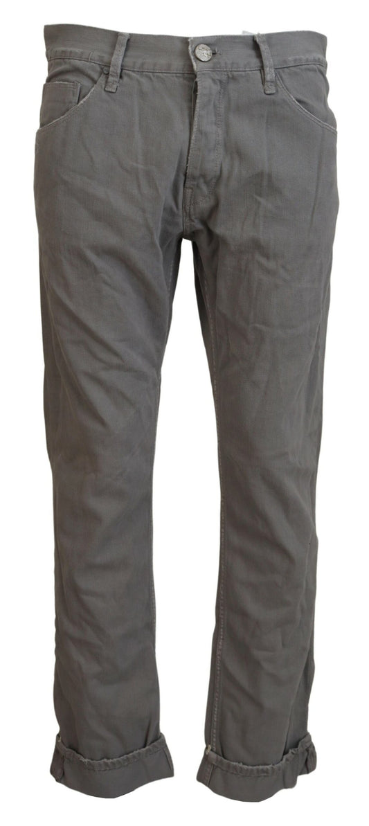 Graue, gerade geschnittene Freizeitjeans aus Baumwolle mit umgeschlagenem Saum