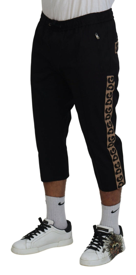 Schwarze, verkürzte Hose aus Baumwolle mit elastischem Bund und DG-Logo