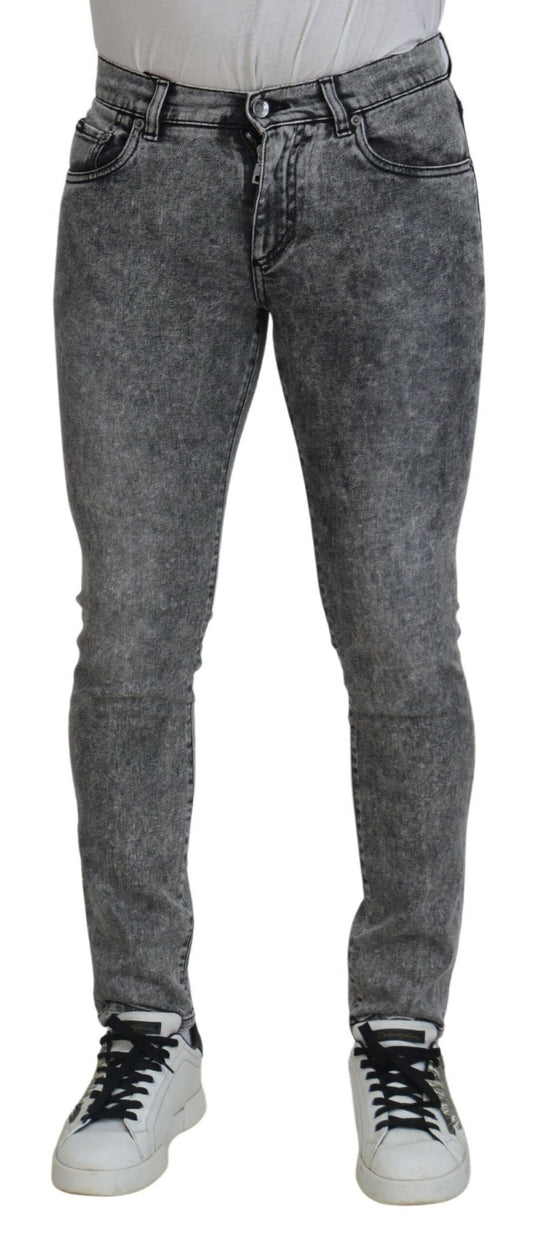 Graue Slim Fit Jeans aus gewaschener Baumwolle für Herren