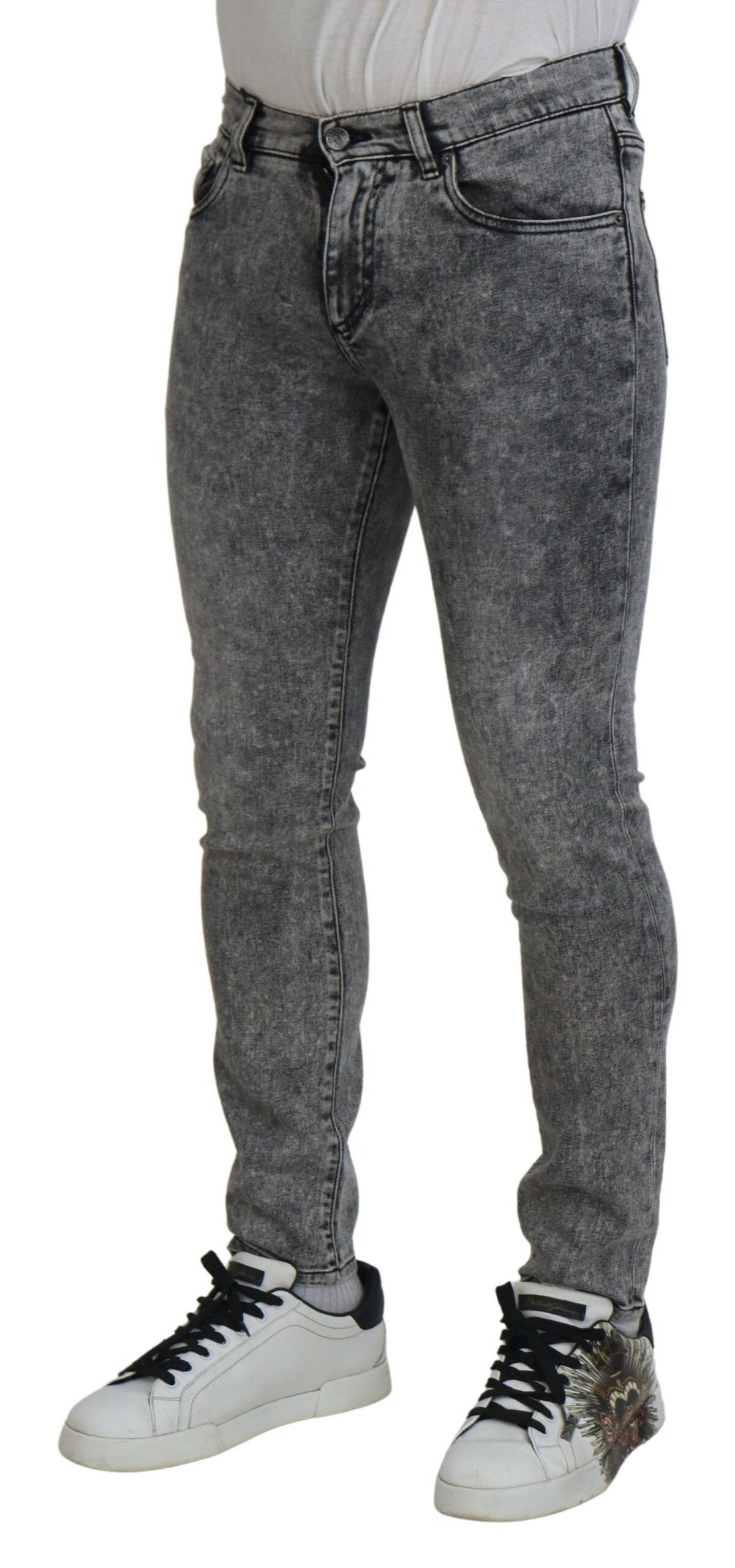 Graue Slim Fit Jeans aus gewaschener Baumwolle für Herren