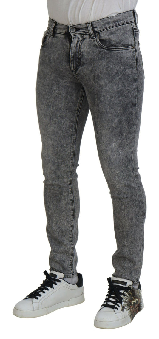 Graue Slim Fit Jeans aus gewaschener Baumwolle für Herren