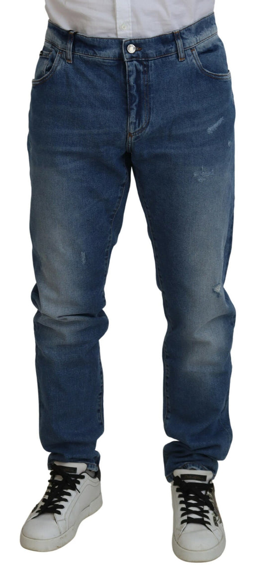 Blau verwaschene Skinny-Jeans aus Baumwolldenim