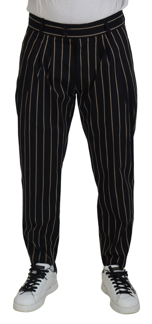 Schwarz-beige gestreifte Baumwoll-Stretchhose