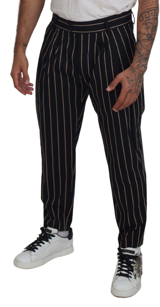 Schwarz-beige gestreifte Baumwoll-Stretchhose