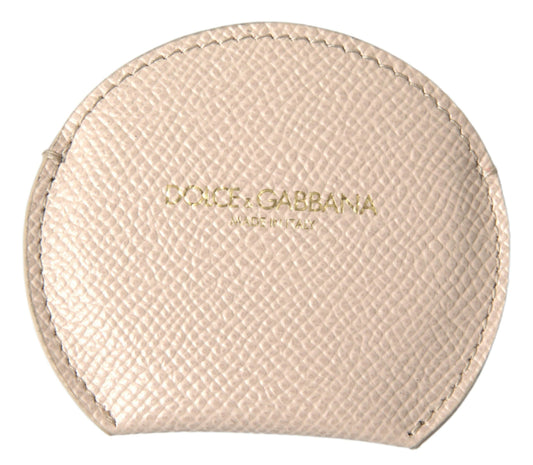 Handspiegelhalter aus Kalbsleder mit rundem Logo in Beige