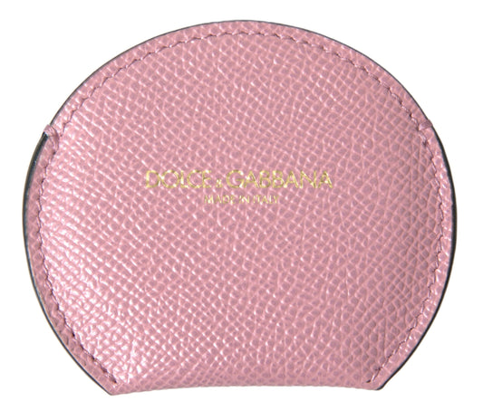 Handspiegelhalter aus rosa Kalbsleder mit rundem Logo-Print