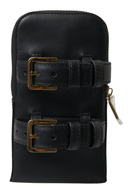 Schwarze Leder Herren Geldbörse Doppel Gürtel Riemen Armband Tasche