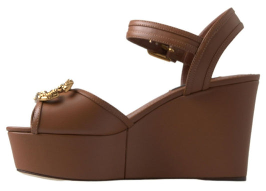 Braune Leder AMORE Keilsandalen Schuhe