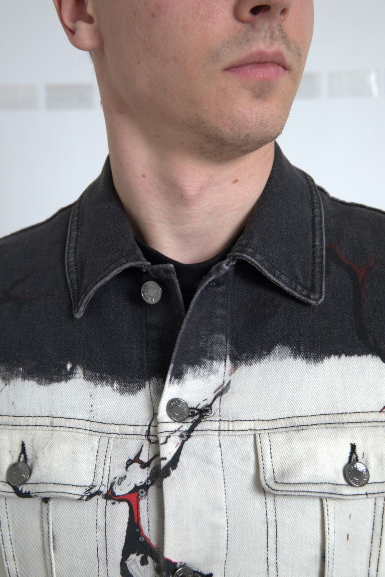 Mehrfarbige Jeansjacke aus Baumwolle mit Kragen