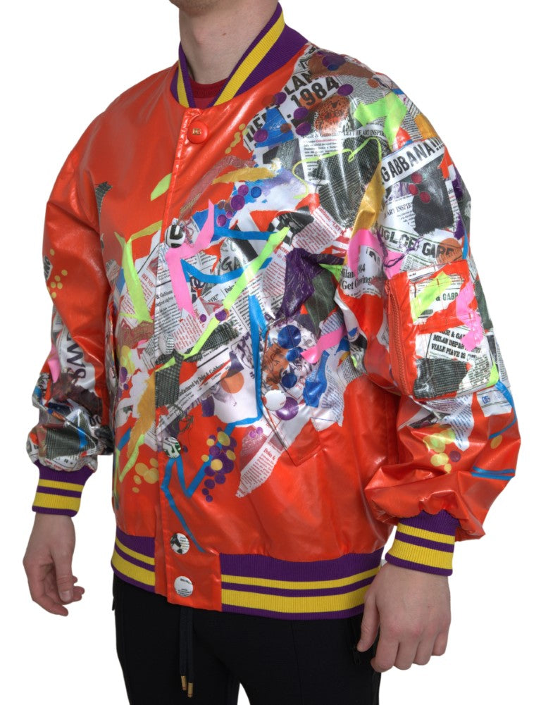 Orangefarbene Blousonjacke aus Polyester mit Knöpfen
