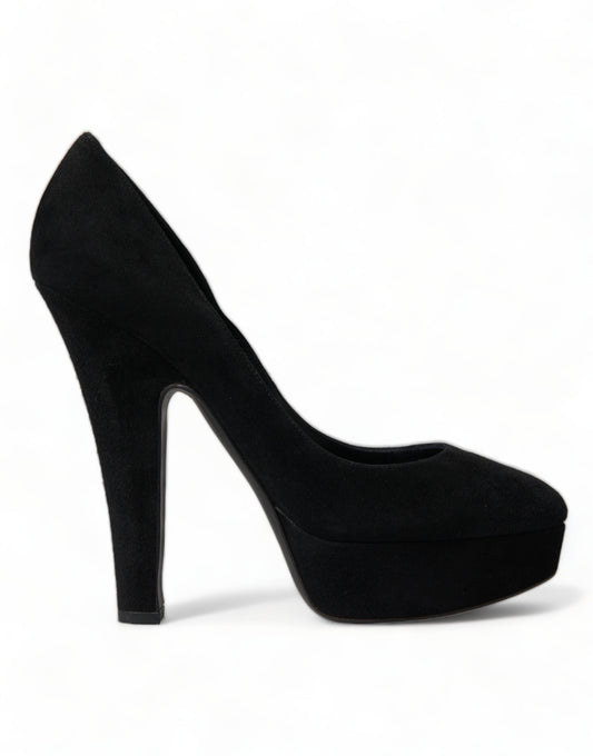 Schwarze Wildleder-Pumps mit Plateauabsatz