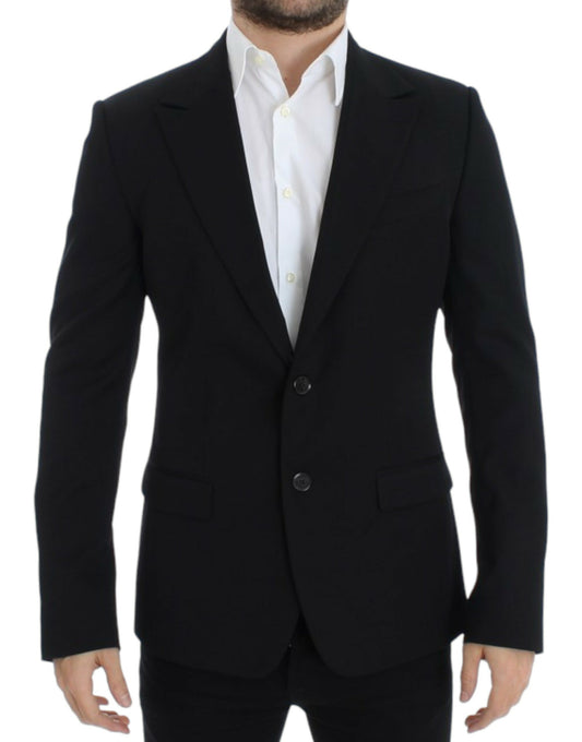 Schwarzer Slim Fit-Blazer aus Wolle