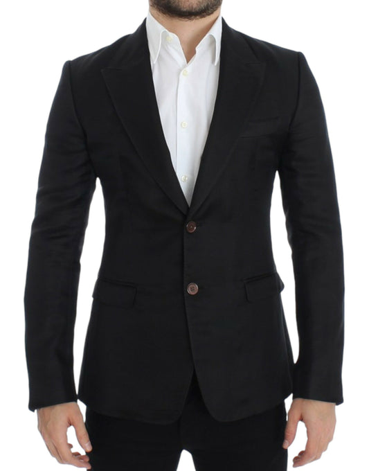 Schwarzer Slim-Fit-Blazer aus Seide