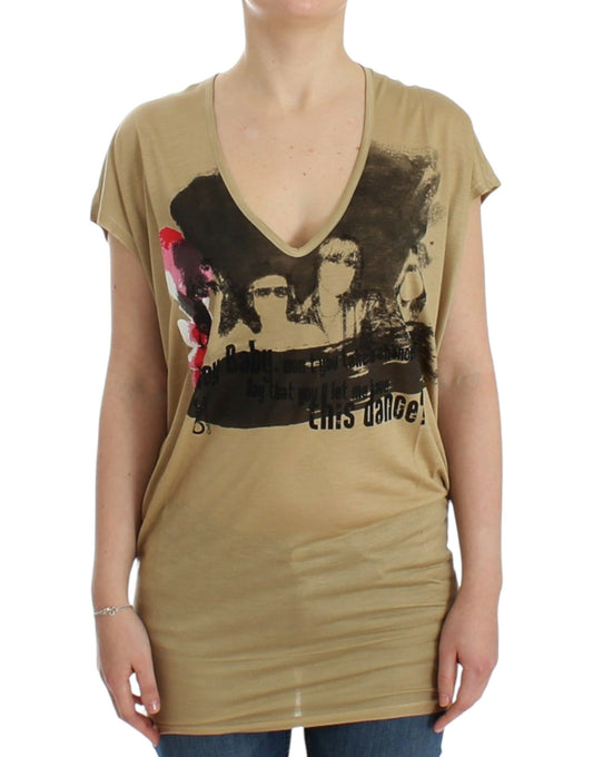 Beiges T-Shirt mit Motivdruck