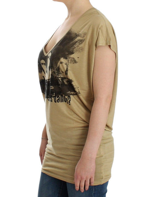 Beiges T-Shirt mit Motivdruck
