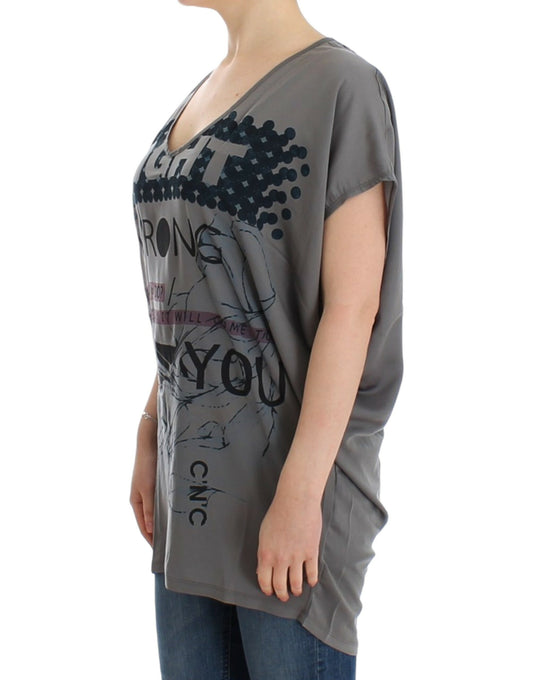 Graues langes T-Shirt mit V-Ausschnitt