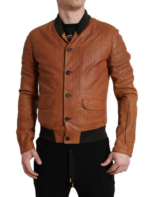 Braune perforierte Jacke aus Lammleder