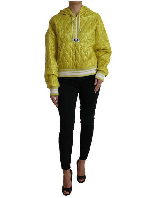 Gelbe gesteppte Kapuzenpulloverjacke aus Nylon
