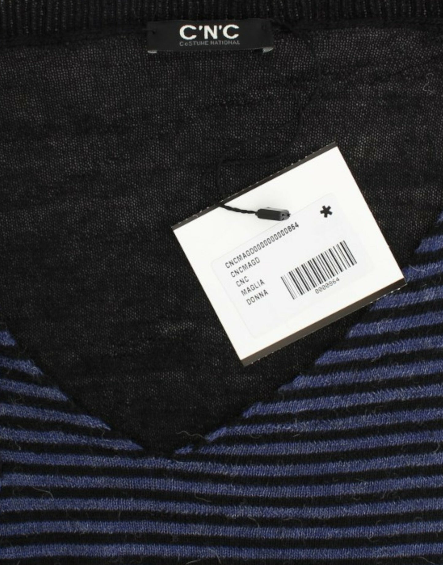 Schwarz gestreifter Pullover mit V-Ausschnitt