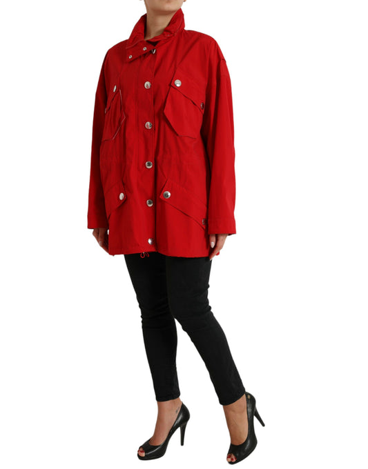 Rote Regenjacke aus Polyester mit Kapuze und Knopf