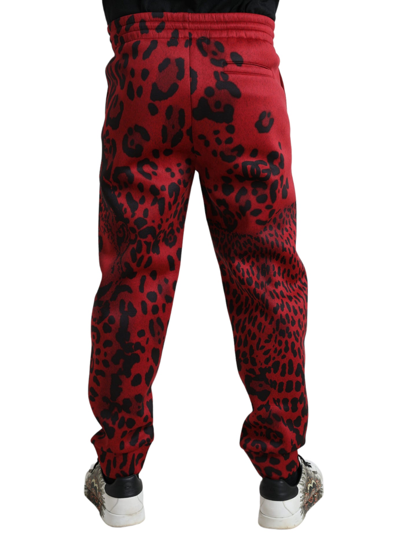 Rot-schwarze Stretch-Jogginghose mit Leopardenmuster