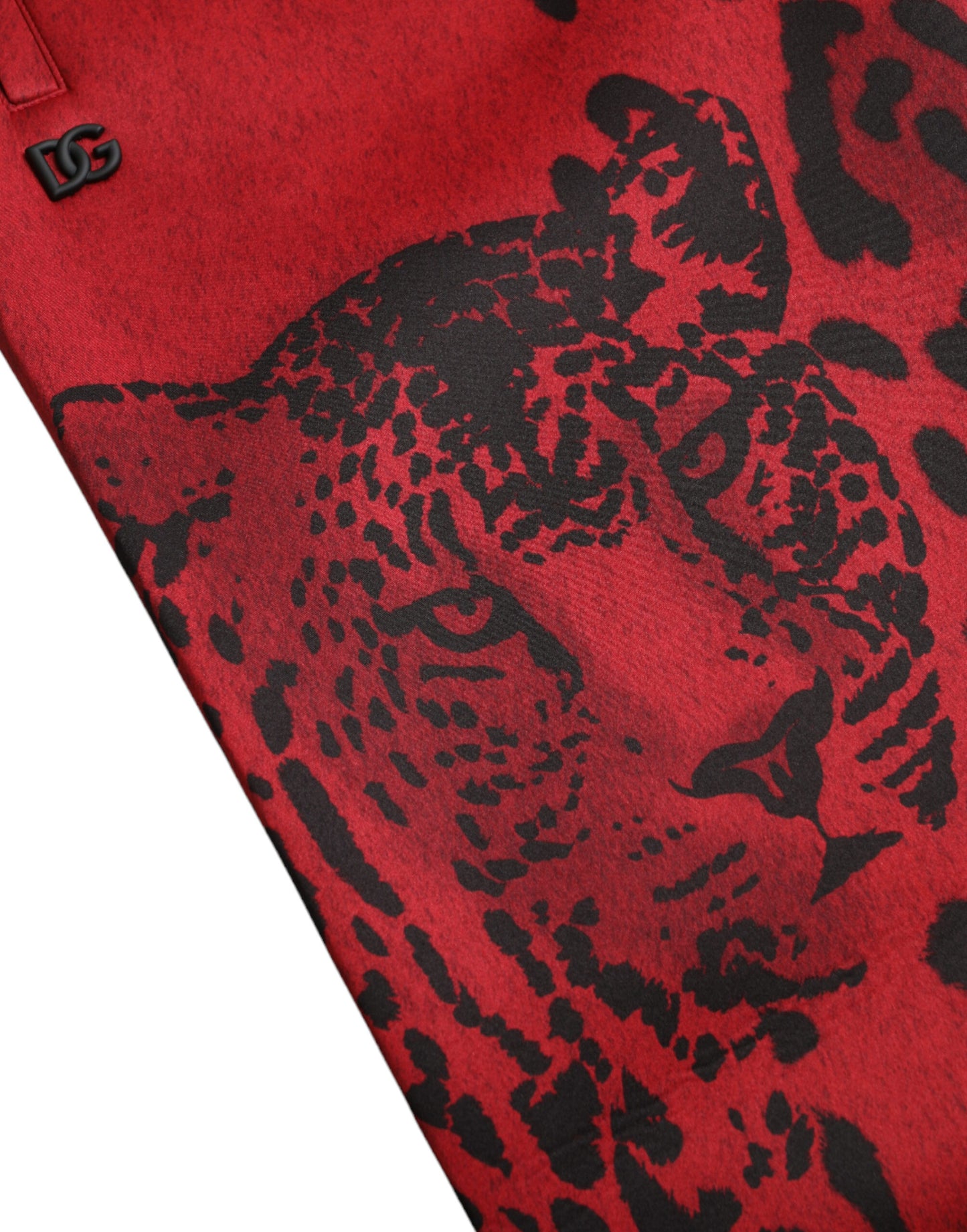 Rot-schwarze Stretch-Jogginghose mit Leopardenmuster
