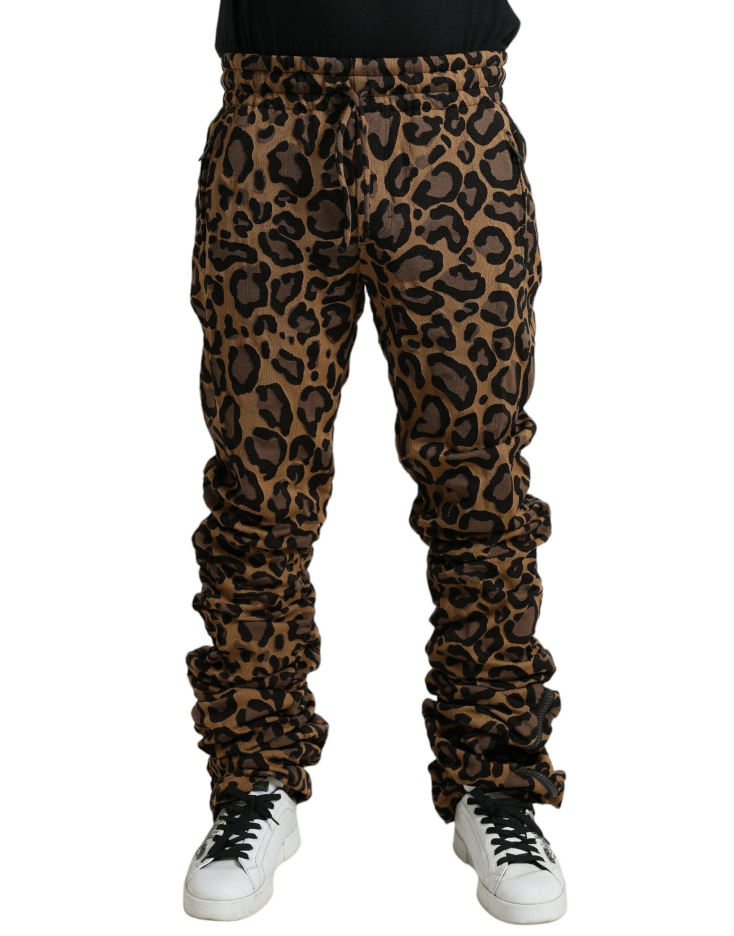 Braune Jacquard-Jogginghose mit Leopardenmuster