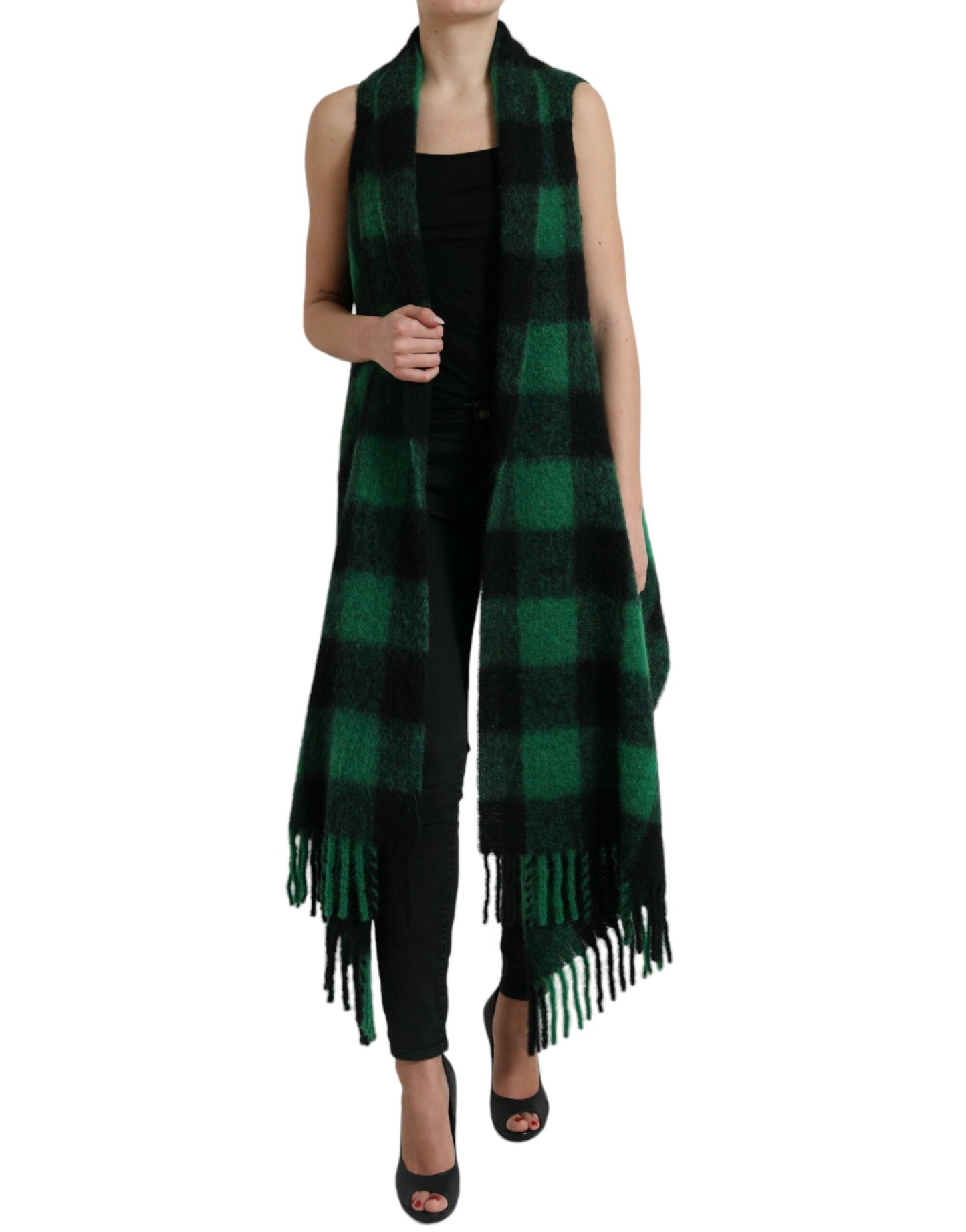 Schwarz-grüne Buffalo Check Poncho-Manteljacke