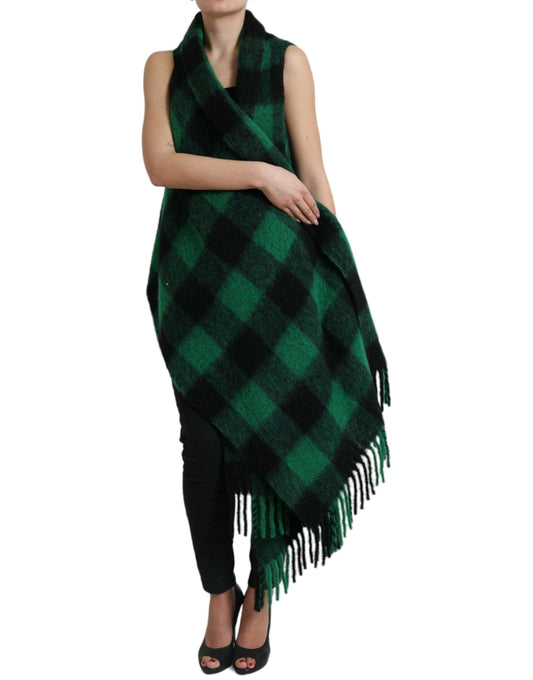 Schwarz-grüne Buffalo Check Poncho-Manteljacke