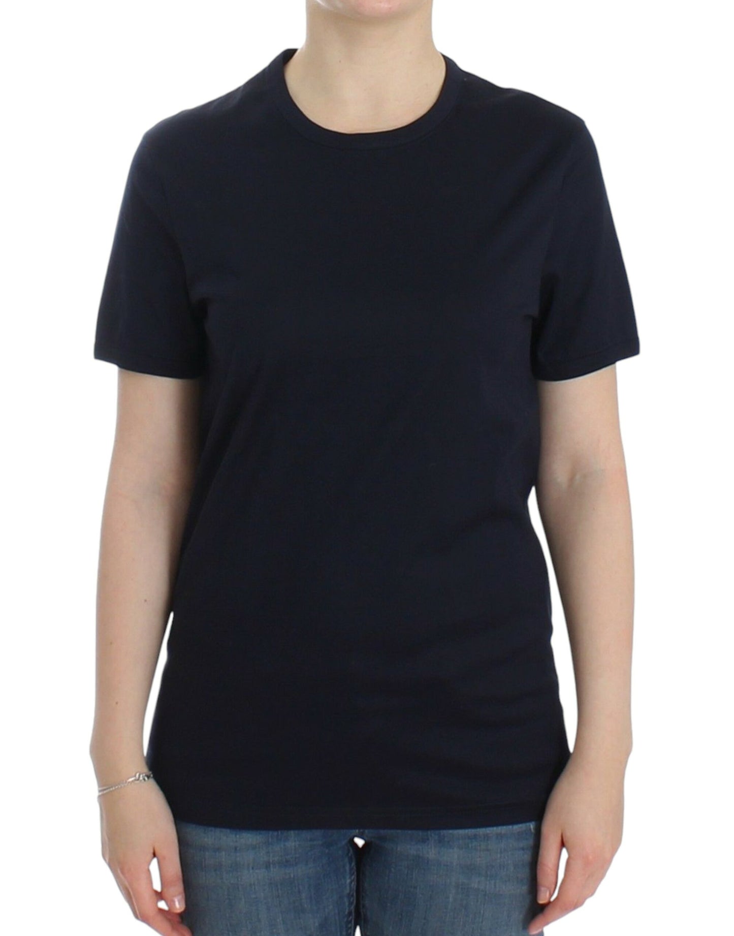 Lingerie-blaues Baumwoll-T-Shirt mit Rundhalsausschnitt und Logo