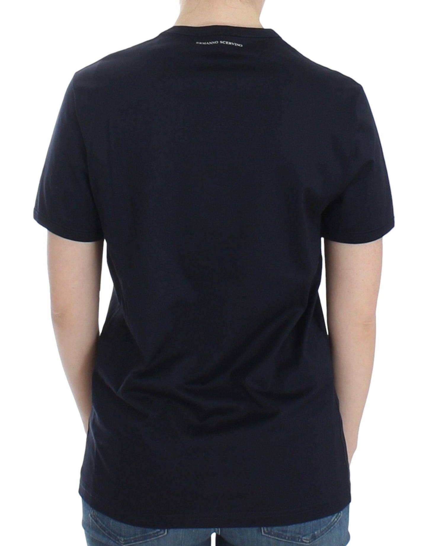 Lingerie-blaues Baumwoll-T-Shirt mit Rundhalsausschnitt und Logo