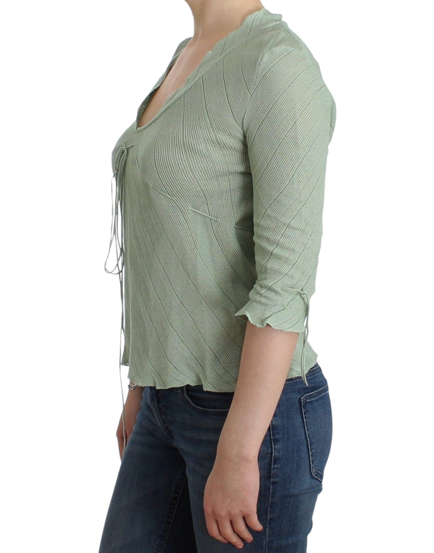 Grüne leichte Strickpullover-Oberteilbluse
