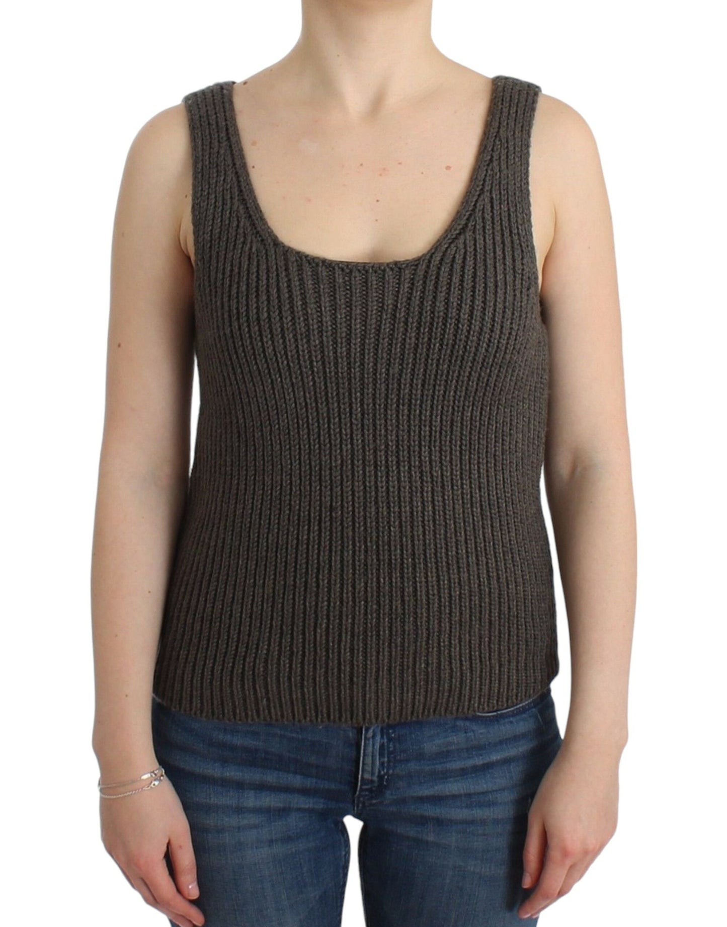 Graues Stricktop, Strickpullover aus Merinowolle