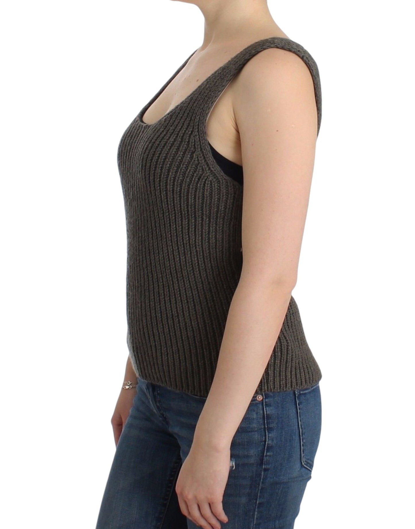 Graues Stricktop, Strickpullover aus Merinowolle
