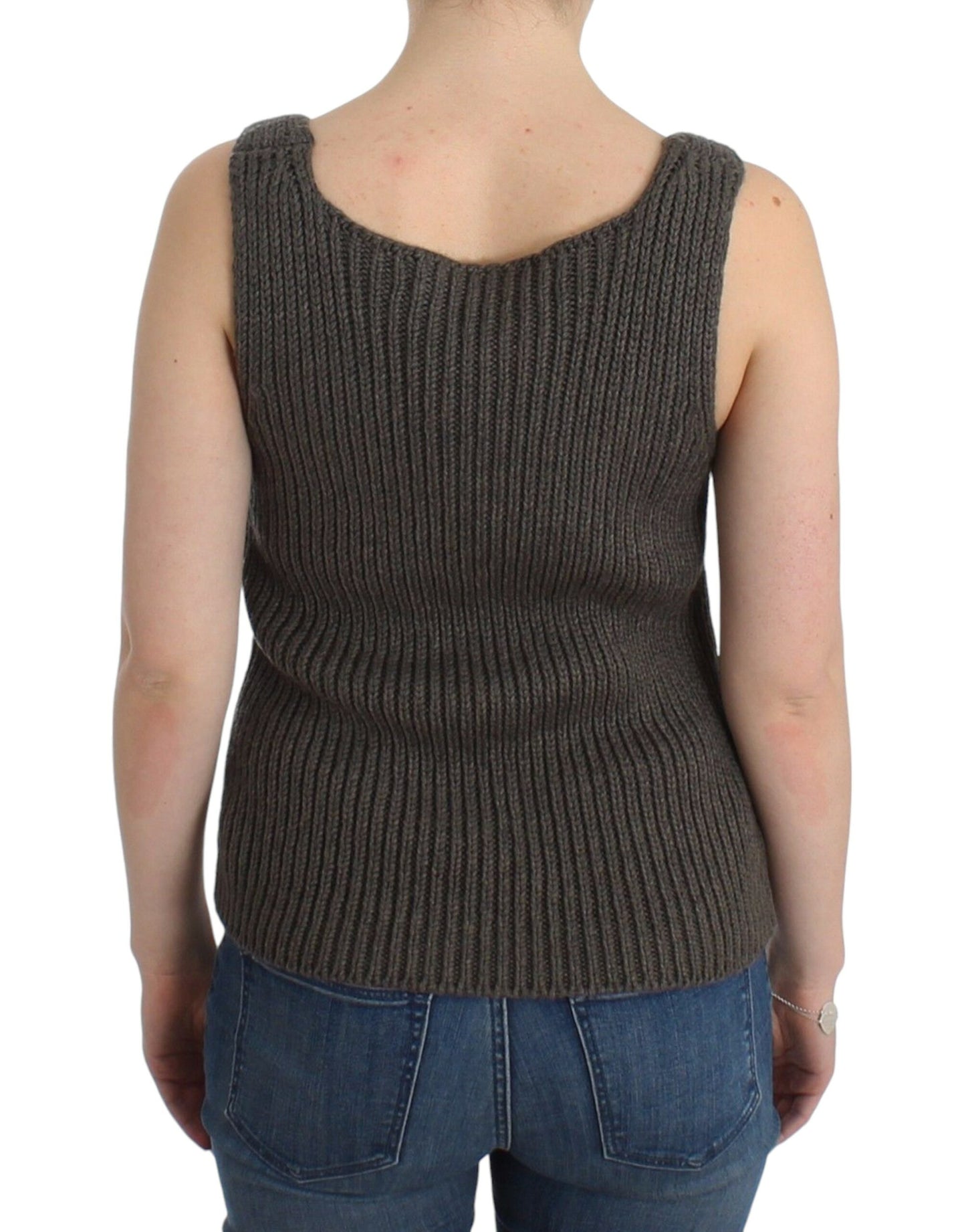 Graues Stricktop, Strickpullover aus Merinowolle