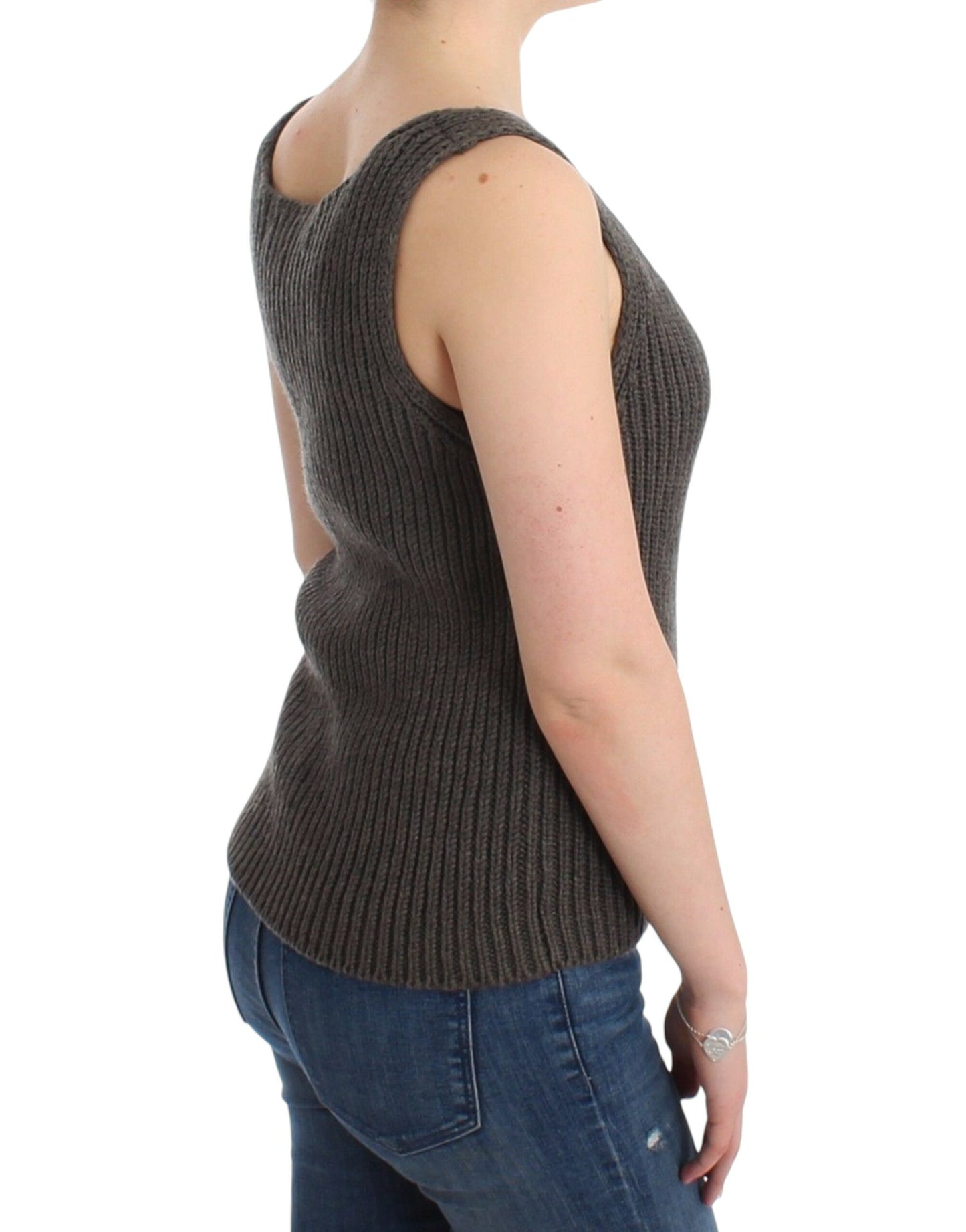 Graues Stricktop, Strickpullover aus Merinowolle