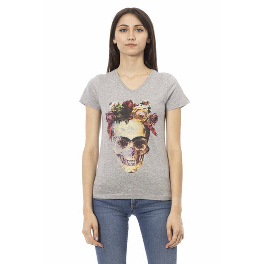 Gray Cotton Women V-Neck Top