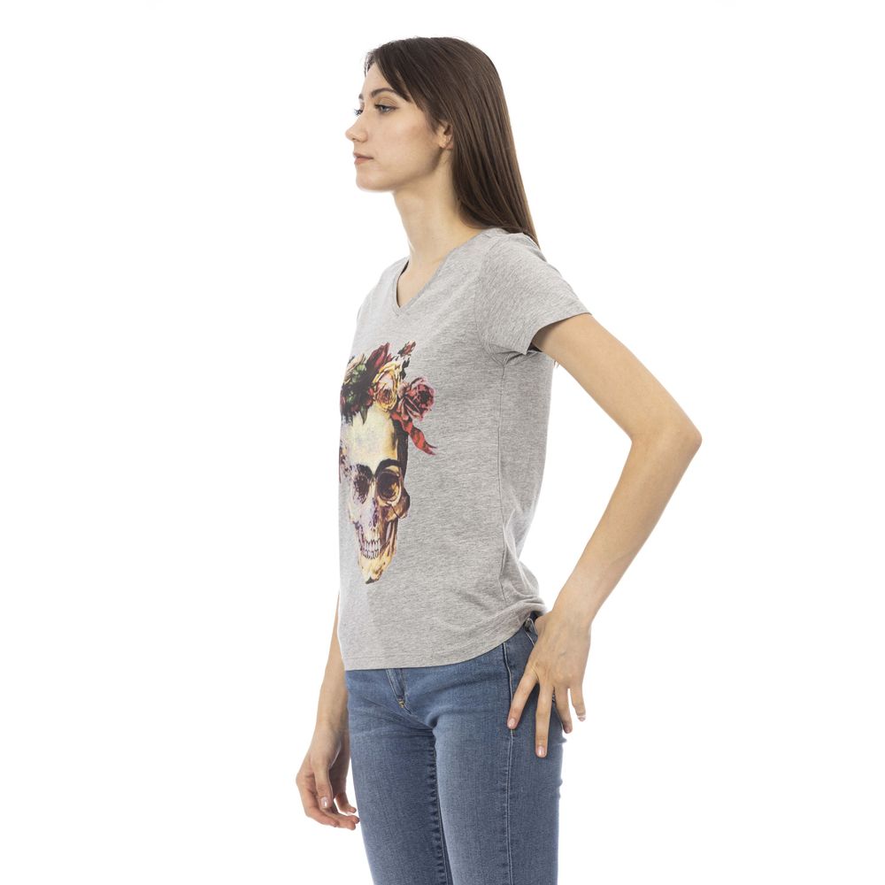 Gray Cotton Women V-Neck Top