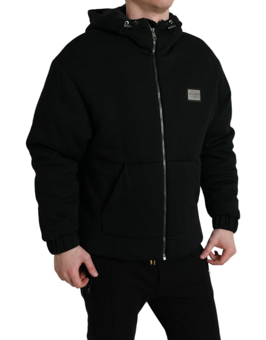 Schwarze Bomberjacke aus Baumwolle mit Kapuze und Logo
