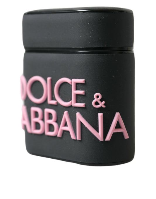 Airpods-Hülle aus Silikon mit geprägtem Logo in Schwarz und Rosa