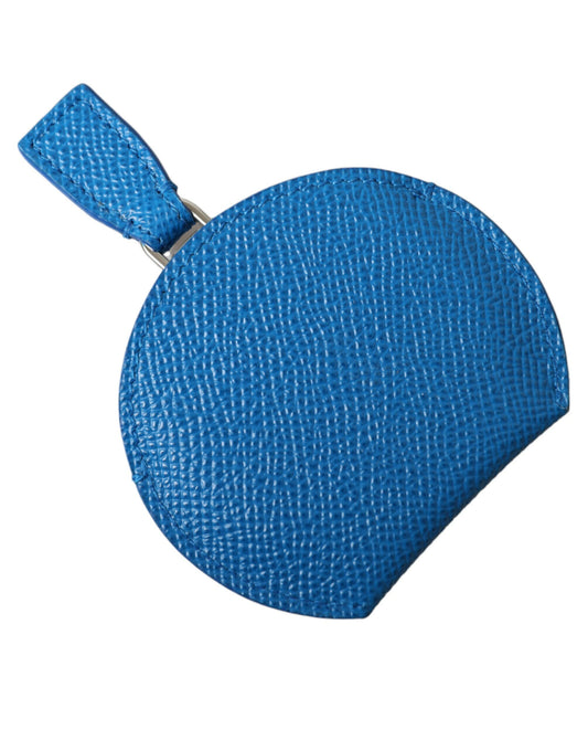 Handspiegelhalter aus blauem Kalbsleder mit rundem Logo