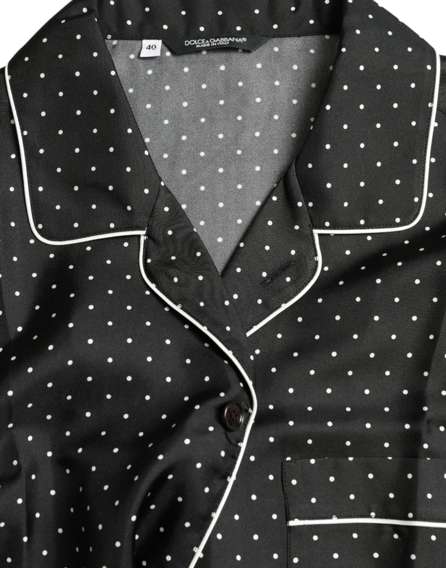 Schwarzes Langarmhemd aus Seide mit Polka Dots