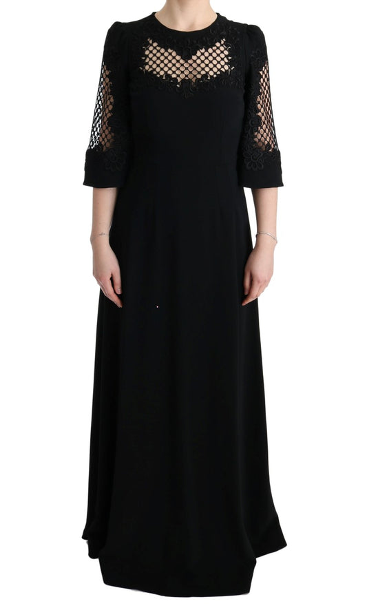 Schwarzes, langes Stretch-Maxikleid im Etui-Stil
