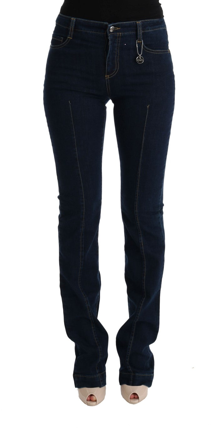 Blaue Bootcut-Schlagjeans aus Baumwolle