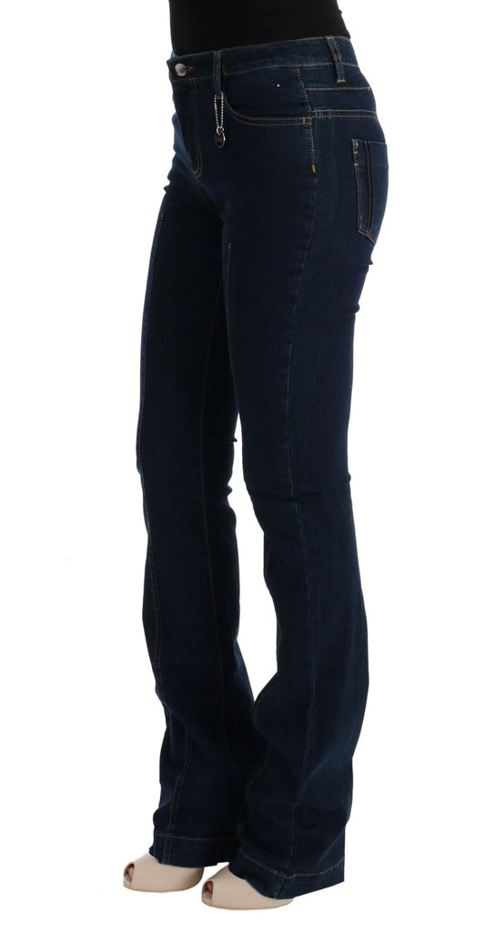 Blaue Bootcut-Schlagjeans aus Baumwolle